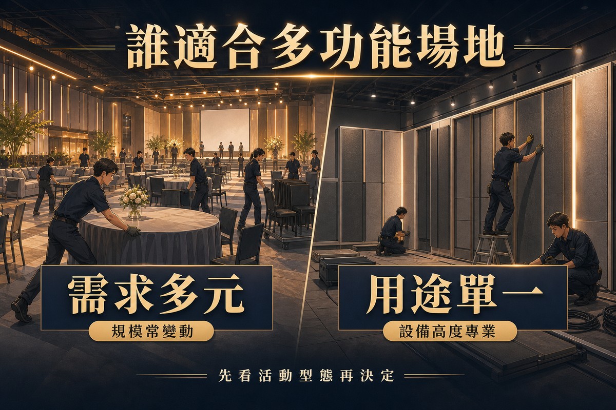 圖解適合多功能場地與適合專用場地的企業活動類型比較