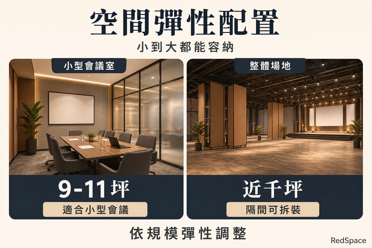 RedSpace會議空間彈性配置,從9至11坪小型會議室到近千坪整體場地