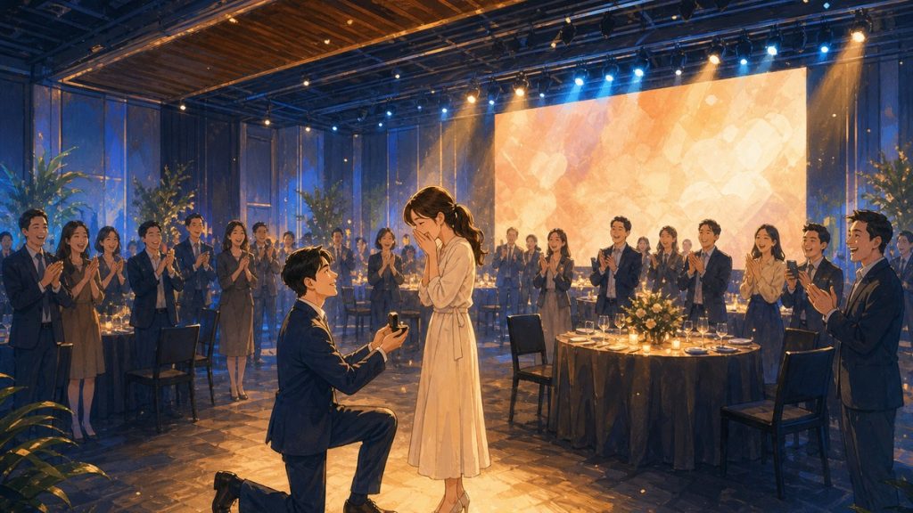 大場面驚喜求婚派對情境示意圖