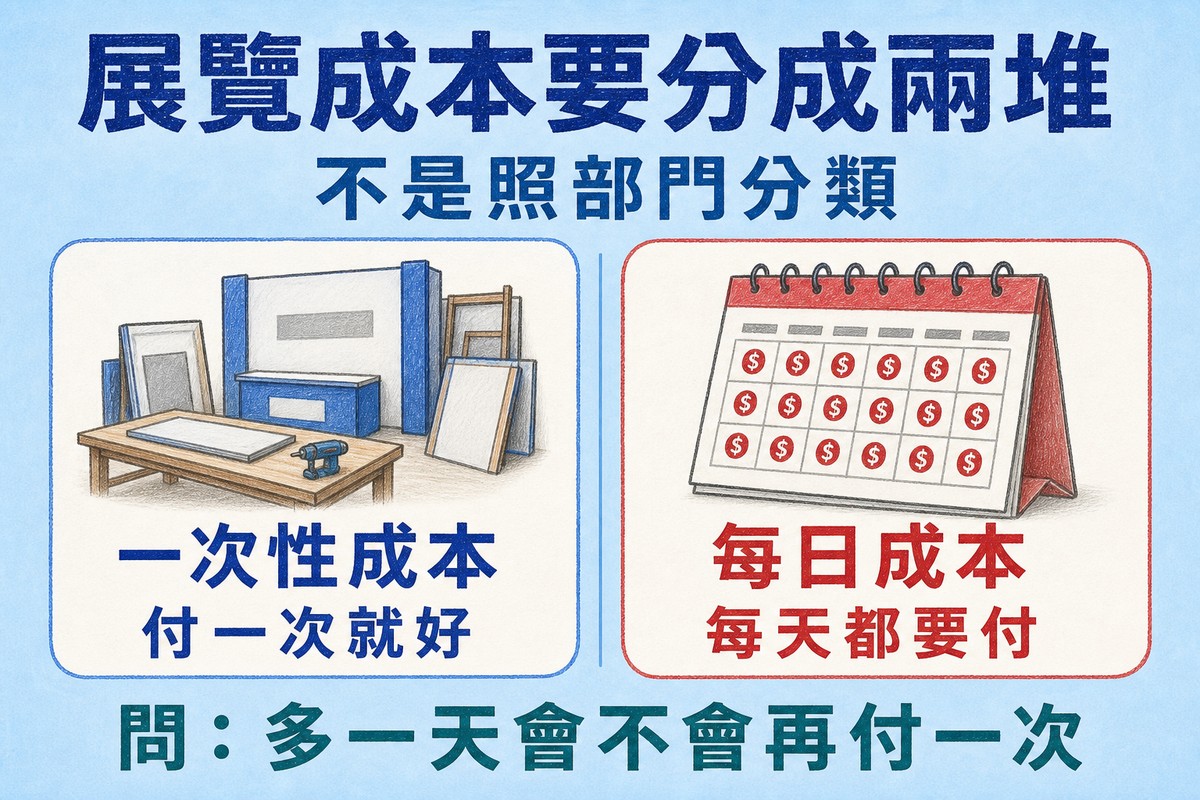展覽成本的兩種性質:一次性成本付一次就好,每日成本每天都要付
