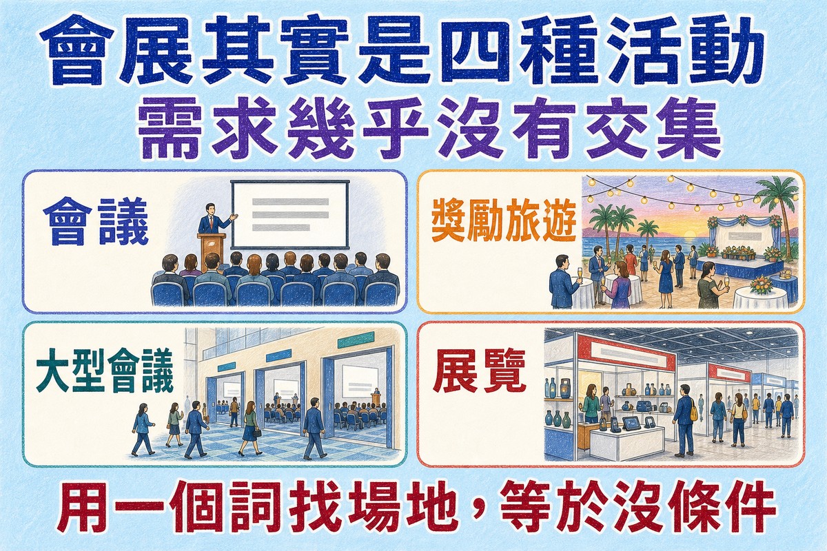 MICE 的四種活動:會議、獎勵旅遊、大型會議、展覽