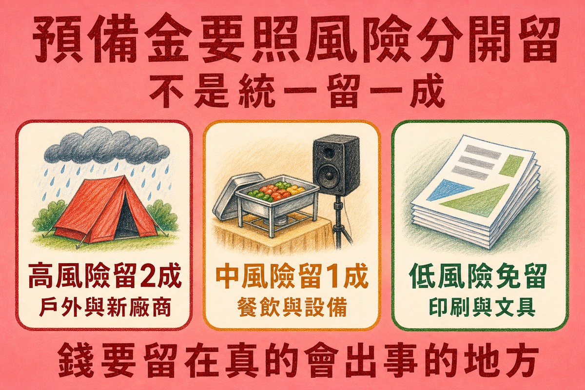 預備金依風險分層:高風險留兩成、中風險留一成、低風險幾乎不用留
