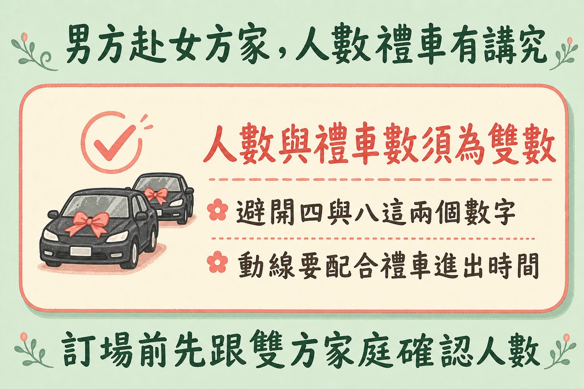 男方赴女方家人數禮車須為雙數