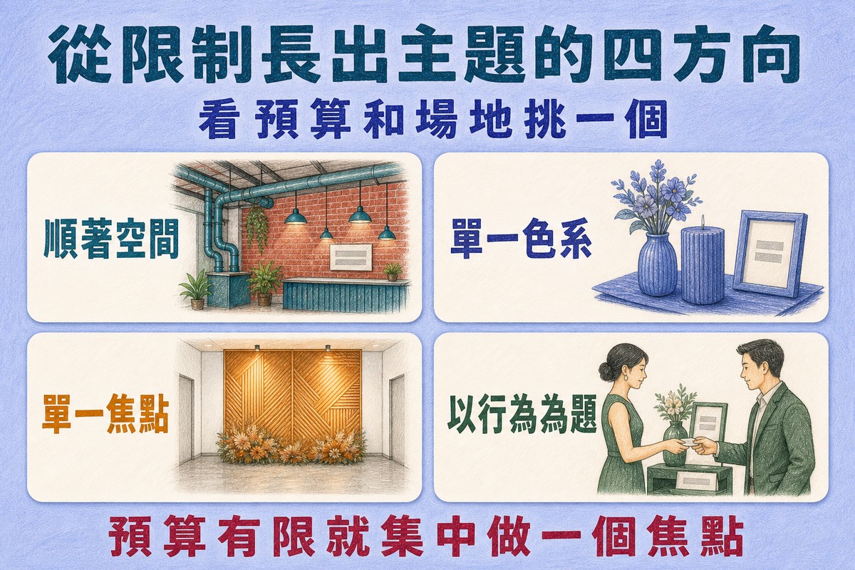 從限制長出主題的四個方向:順著空間、單一色系、單一焦點、以行為為主題