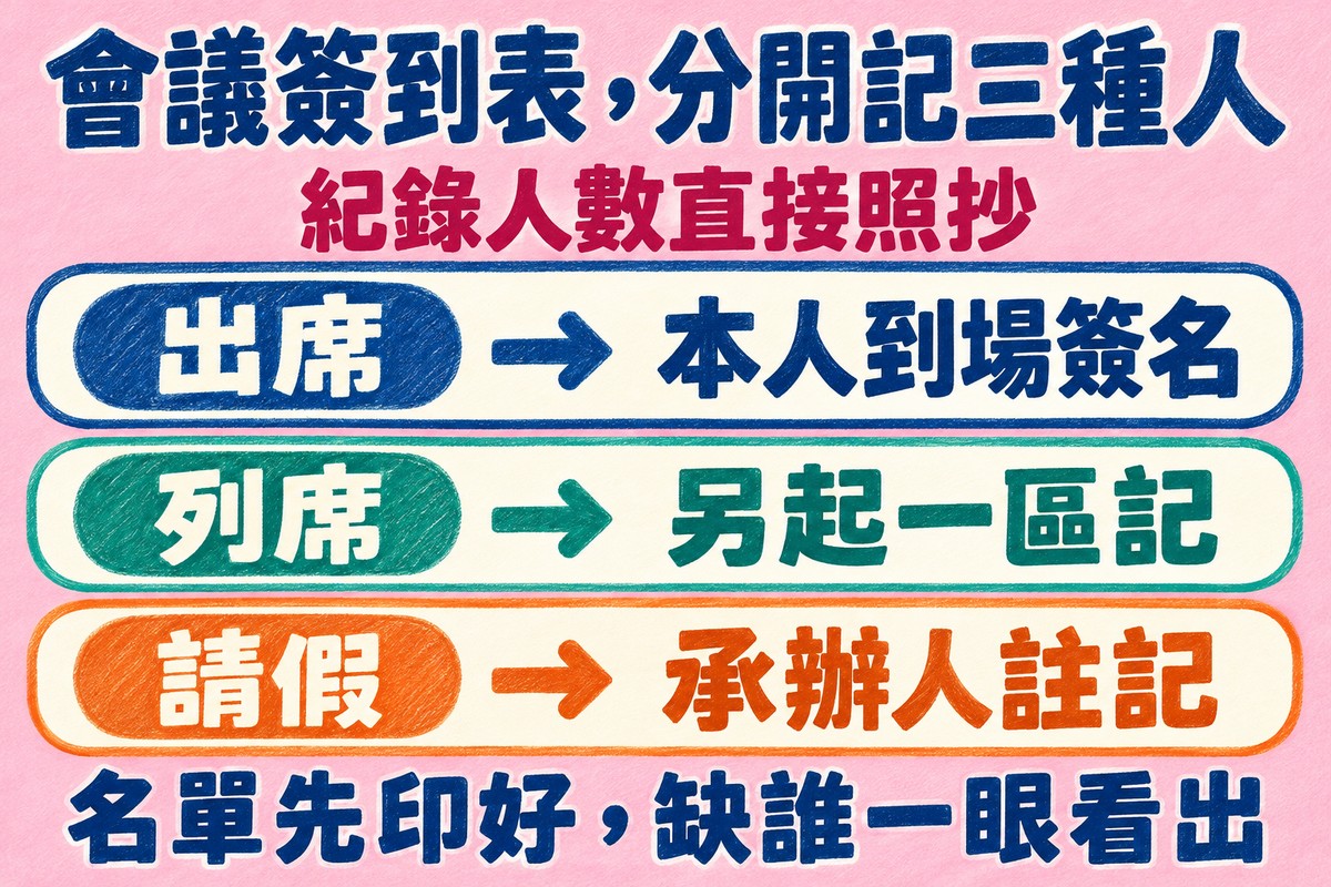 會議簽到表把出席、列席、請假分開記